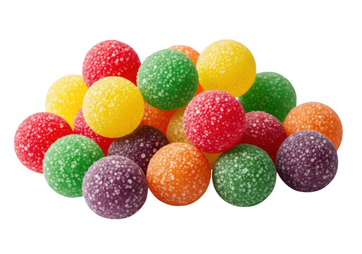 Colorful assortment of round gummy candies in vibrant flavors