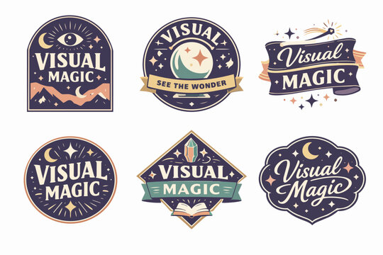Visual magic logo collection creating mystical and celestial branding with stars, moons, and symbolic elements for enchantment