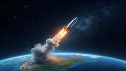 Obraz premium Rocket Launching into Space