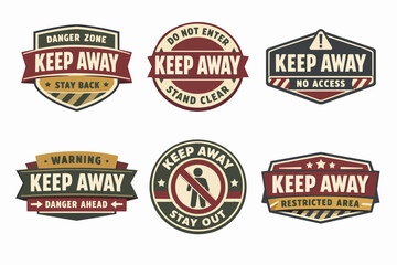 Obraz premium Collection of vintage style keep away warning signs, restricting access to danger zones and sensitive areas