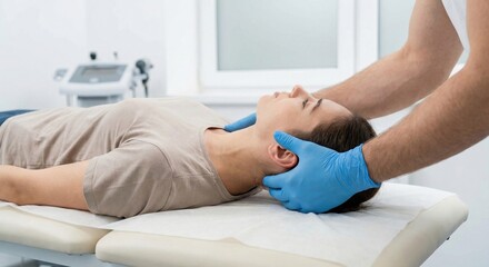 Fototapeta premium Therapist performing manual neck mobilization on patient