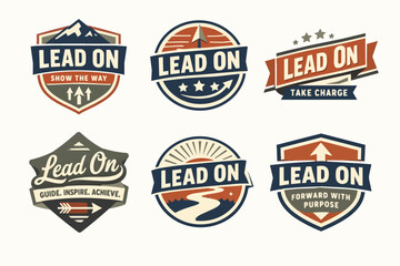 Naklejka premium Leadership badges collection in vintage style, inspiring motivation, direction, guidance, and achievement