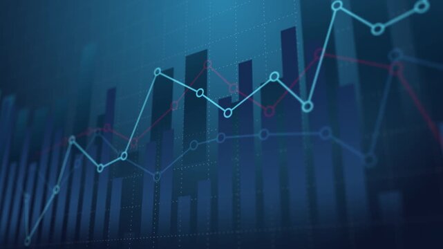 Market stock financial graph with uptrend line and bar chart, value index invest business economic statistic, computer information diagram futuristic exchange