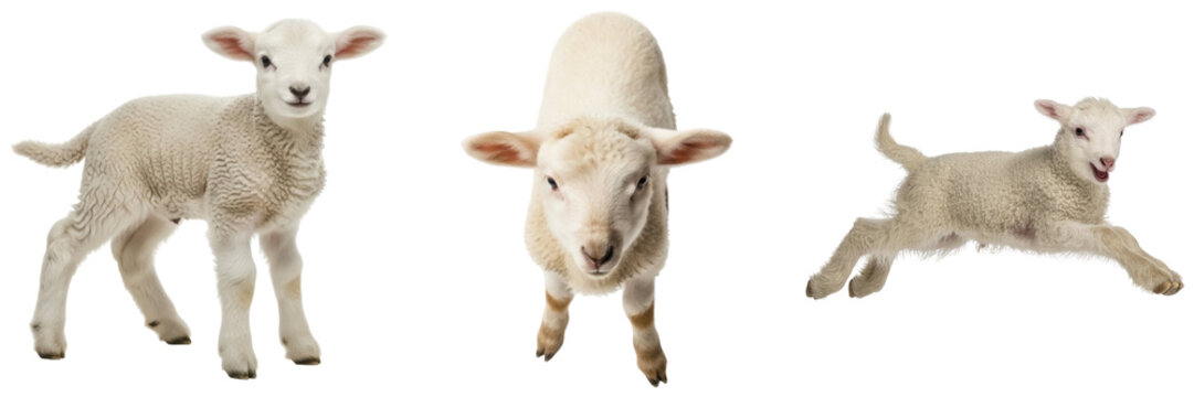 Adorable baby lambs captured in various playful poses, exuding innocence and charm.