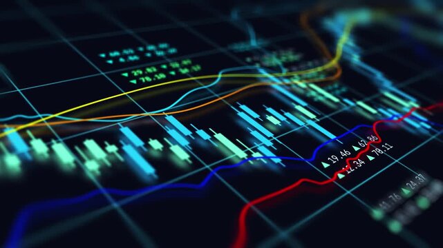 Business economic finances asset system analysis data trend, global trading concept, digital stock market tracking graph screen display