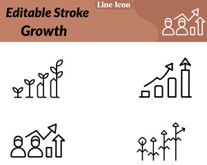 Fototapeta premium Modern flat vector icon showing a rising line graph with an upward arrow and a small plant leaf. Symbolizing progress expansion and sustainable growth. Clean minimalist design smooth lines.