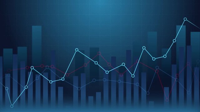 Stock market financial graph with uptrend line and bar chart, value index invest business economic statistic, computer information diagram futuristic exchange analysis
