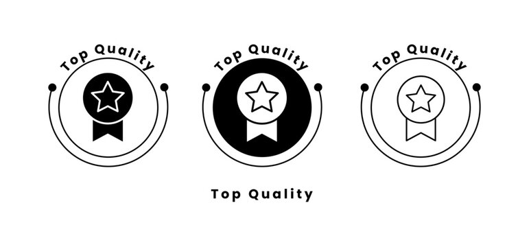 Top Quality Badge Icon SVG, Premium Product Certification Seal Symbol PNG, Best Quality Guarantee Award Vector Logo. Editable Stroke.