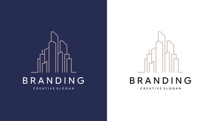 Obraz premium Elegant Skyscraper Mono-line Logo Design for Property Investment and Urban Construction Template Vector Illustration