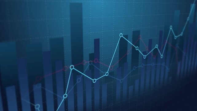 Volume volatility stock market financial graph with uptrend line and bar chart, value index invest business economic statistic, computer information diagram futuristic exchange analysis