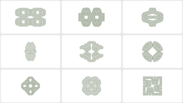 PrintModernist Linear Geometry Shapes Collection Abstract Maze Style Vector Illustration for Premium Product Packaging and Graphics