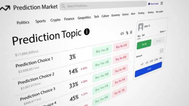 Platform prediction market forecast topic bet, invest value trade exchange broker, win and loss screen content