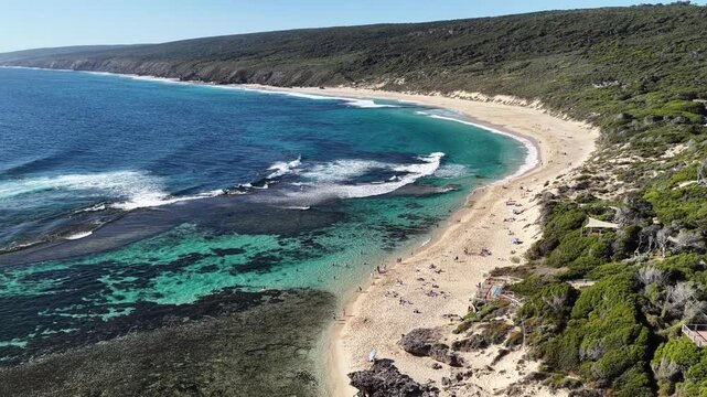 Yallingup Beach and turquoise sea aerial views Western Australia coastal travel video 4K