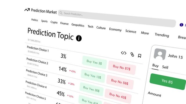 Platform prediction market forecast topic bet, invest value trade exchange broker, win and loss screen content