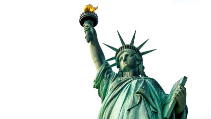 Fototapeta premium Statue of liberty monument in new york city with torch and tablet