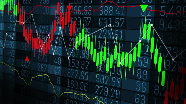 Stock exchange trading, investment and financial concept, global economy, candlestick and line graph chart with indicator stock market price