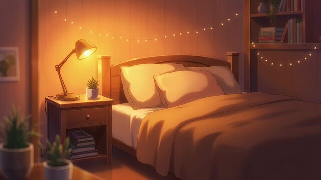 Warm and inviting bedroom scene with soft lighting and cozy atmosphere