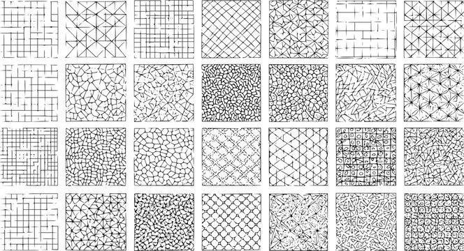 Black and White Line Art Seamless Patterns - Architectural Textures  Grids