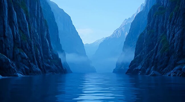 Scenic view of a majestic blue fjord surrounded by towering cliffs