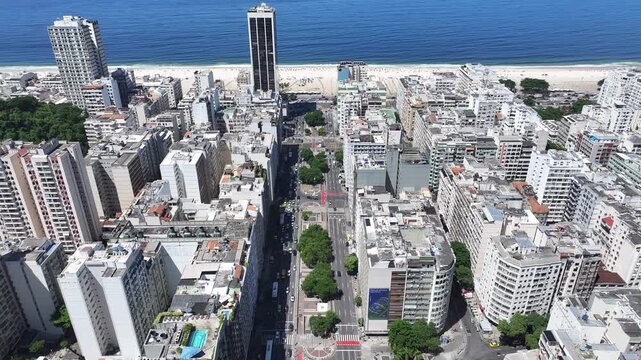 Princess Isabel Avenue In Rio De Janeiro Brazil. Bustling Downtown Cityscape With Modern Buildings. Shore Sky Beach Sea. Seaside Travel. Rio de Janeiro Brazil.