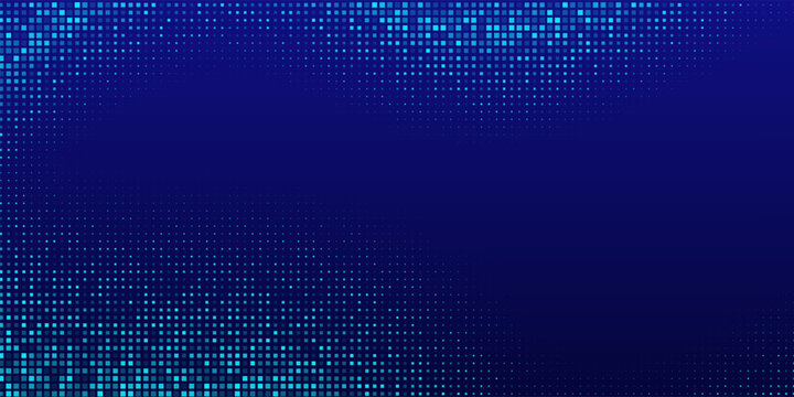 Digital data wave background. Blue dot pixel halftone wave with dynamic motion effect. Futuristic technology banner, poster, backdrop. Modern abstract technology vector illustration.