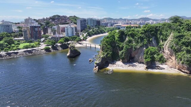 Boa Viagem Beach In Niteroi Rio De Janeiro Brazil. Stunning Tropical Coastline Beach Scene Viewed From Above. Shore Sky Beach Sea. Seaside Travel. Niteroi Rio de Janeiro.