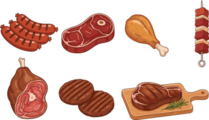 Assorted meat and BBQ set with steak sausages and chicken drumstick © ZOWRON