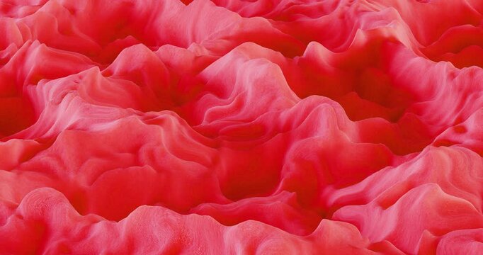 Looped animation. The abstract relief surface oscillates smoothly, creating the effect of continuous organic movement. The plastic texture vibrates and transforms fascinatingly, forming a lively and d