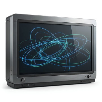 Retro television set with abstract blue and white lines on screen.