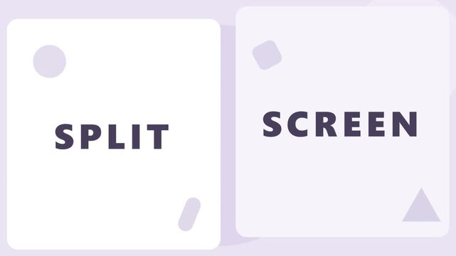 Animated split screen template with moving geometric shapes and minimal design