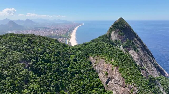 Niteroi Skyline In Niteroi Rio De Janeiro Brazil. Aerial View Of Stunning Beach With Crystal Clear Waters. Shore Sky Beach Sea. Seaside Travel. Niteroi Rio de Janeiro.