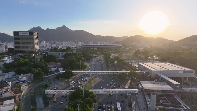 Sunset Maracana Stadium In Rio De Janeiro Brazil. Breathtaking Aerial View Of Soccer Stadium In The Downtown. Building Infrastructure Landscape Company Building Busy. Infrastructure Town.