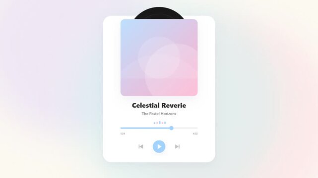Animated digital music player interface with pastel vinyl record playing