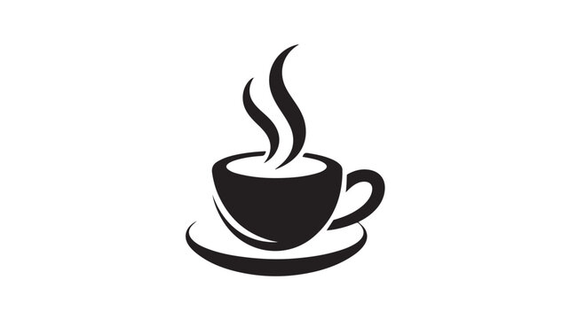Coffee Cup Silhouette with Steam, Steaming Hot Beverage Icon on Saucer for Cafe Branding