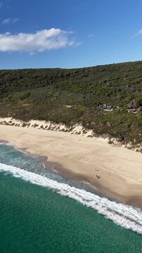 Aerial views of Yallingup Beach and sea white sand turquoise ocean Western Australia 4K