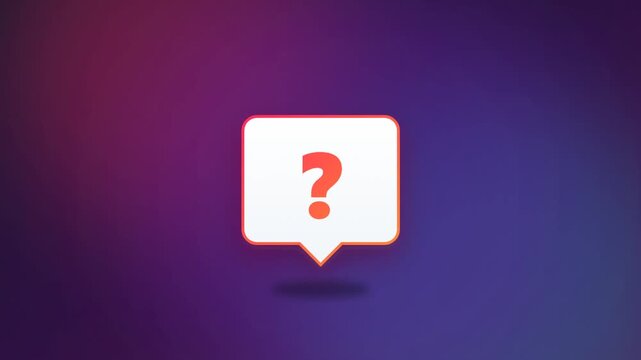 Animated white question mark speech bubble pulsing on a dark background