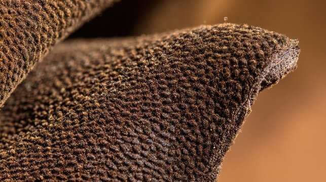 nubuck. Extreme close-up of nubuck leather texture showing fibrous structure under natural window light. lifestyle magazines.