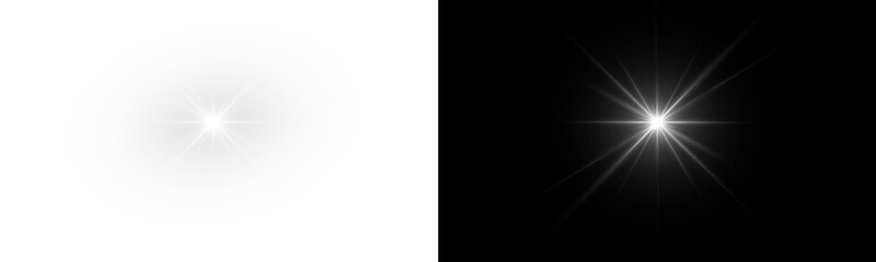 Glow isolated white transparent light effect, sun light with lens flare effect. Sun flush,...