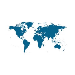 Fototapeta premium World map vector illustration flat design element for global business international travel logistics and cartography concepts on white background blue color silhouette.