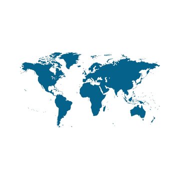 World map vector illustration flat design element for global business international travel logistics and cartography concepts on white background blue color silhouette.
