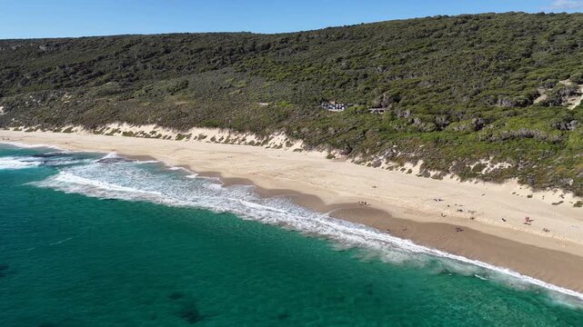 Aerial views of Yallingup Beach white sand turquoise ocean Western Australia 4K