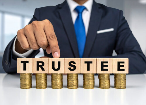 Trustee - Geschäftsmann zeigt auf das Wort "Trustee"