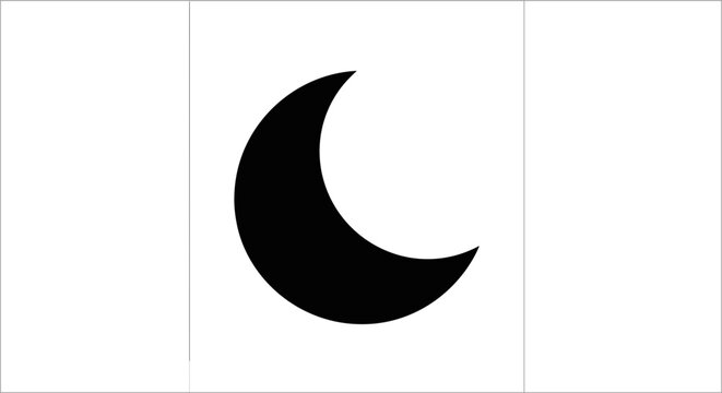 Black crescent moon symbol icon.