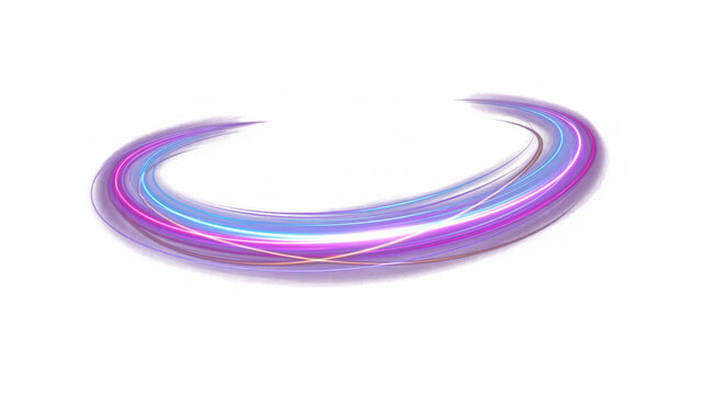 Neon Light Trails Abstract Speed Lines Curved Arc on Dark Blue Background