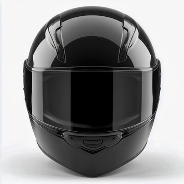 Schwarzer Motorradhelm, Motorsport Helm, freigestellt vor wei&szlig;em Hintergrund, Generative AI
