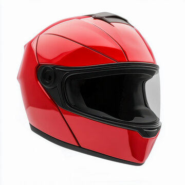 Roter Motorradhelm, Motorsport Helm, freigestellt vor wei&szlig;em Hintergrund, Generative AI