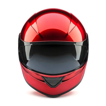 Roter Motorradhelm, Motorsport Helm, freigestellt vor wei&szlig;em Hintergrund, Generative AI