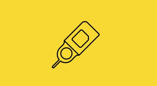 Sim card tray ejector tool icon design element isolated on bright yellow background for mobile phone repair and service.