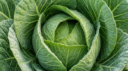 Obraz premium photography of a green cabbage head growing