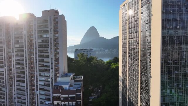 Sugarloaf Mountain In Rio De Janeiro Brazil. Bird Eye View Of A Amazing Coastal Beach In The Summer Holiday. Infrastructure Landscape Commercial Building Beautiful. Urban Commercial Building Town.